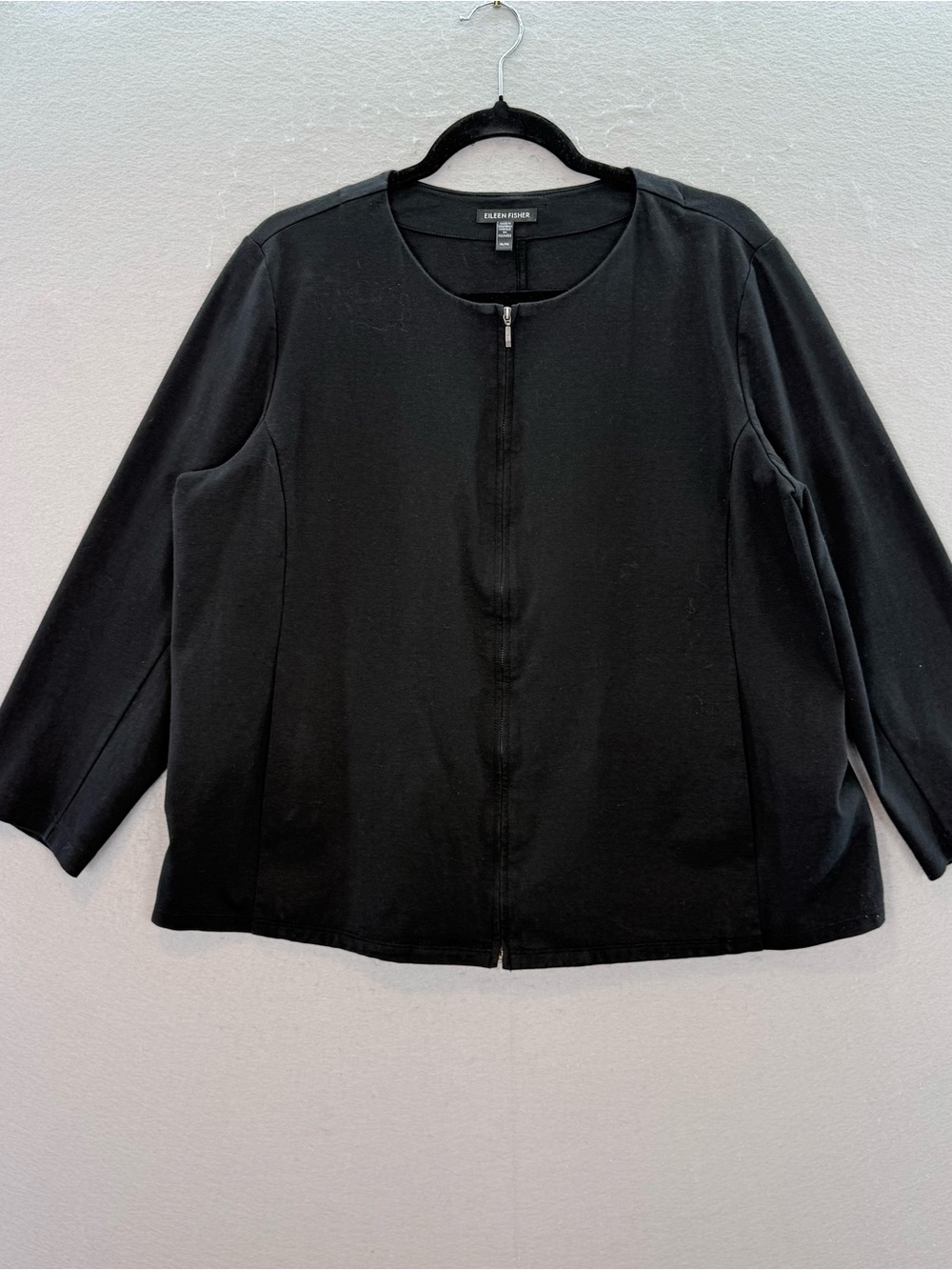 Eileen Fisher -women’s cotton blend jersey knit jacket full zip 3/4 sleeve SZ XL